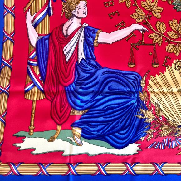 HERMES Paris 1789 Republique Francaise Blue Red Silk Scarf - Picture 5 of 14